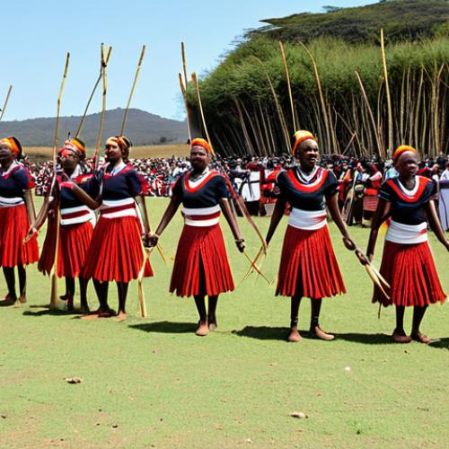 에스와티니 전통 악기 - Umhlanga Reed Dance**

"Hundreds of young Swazi women in traditional attire dancing with reeds durin...