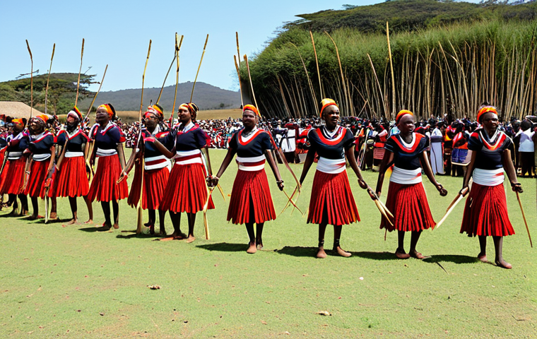 에스와티니 전통 악기 - Umhlanga Reed Dance**

"Hundreds of young Swazi women in traditional attire dancing with reeds durin...