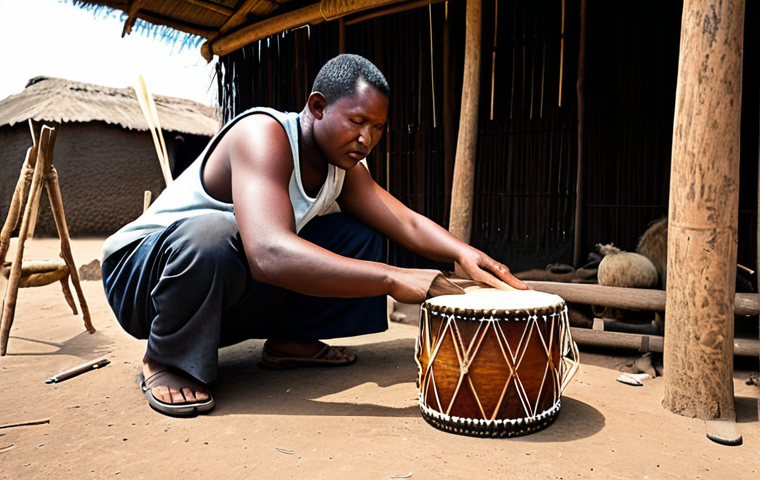 에스와티니 전통 악기 - Swazi Musician with Makhoyane**

"A Swazi musician, likely male, playing the makhoyane (single-strin...