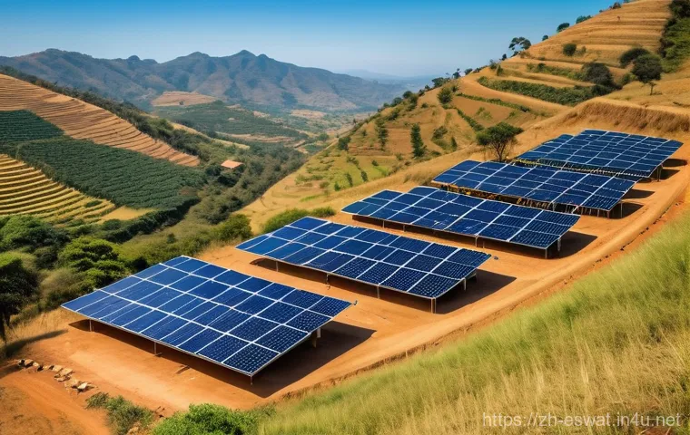 에스와티니의 전력 공급 상황 - **Prompt:** A vibrant, panoramic view of Eswatini's sun-drenched landscape, illustrating its commitm...