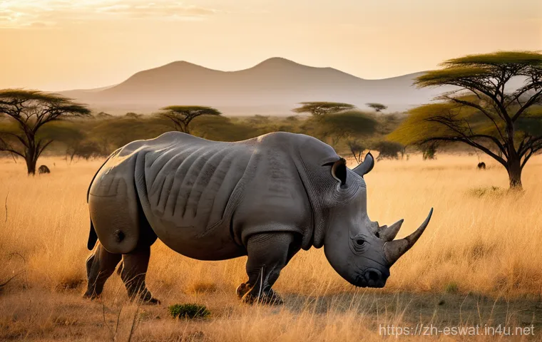 에스와티니에서 환경 보호 활동 - **Prompt:** A dedicated Eswatini wildlife ranger, dressed in a sturdy uniform, stands watch over a m...